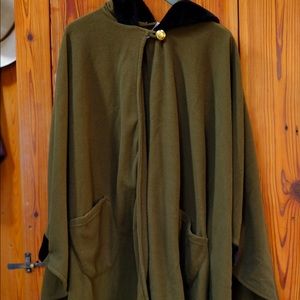 Green Hooded Poncho with Faux Fur